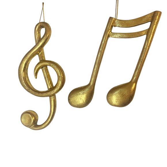 Vintage Christmas Musical Note Tree Ornaments Decor GOLD Rustic 6 Inch - Picture 1 of 5